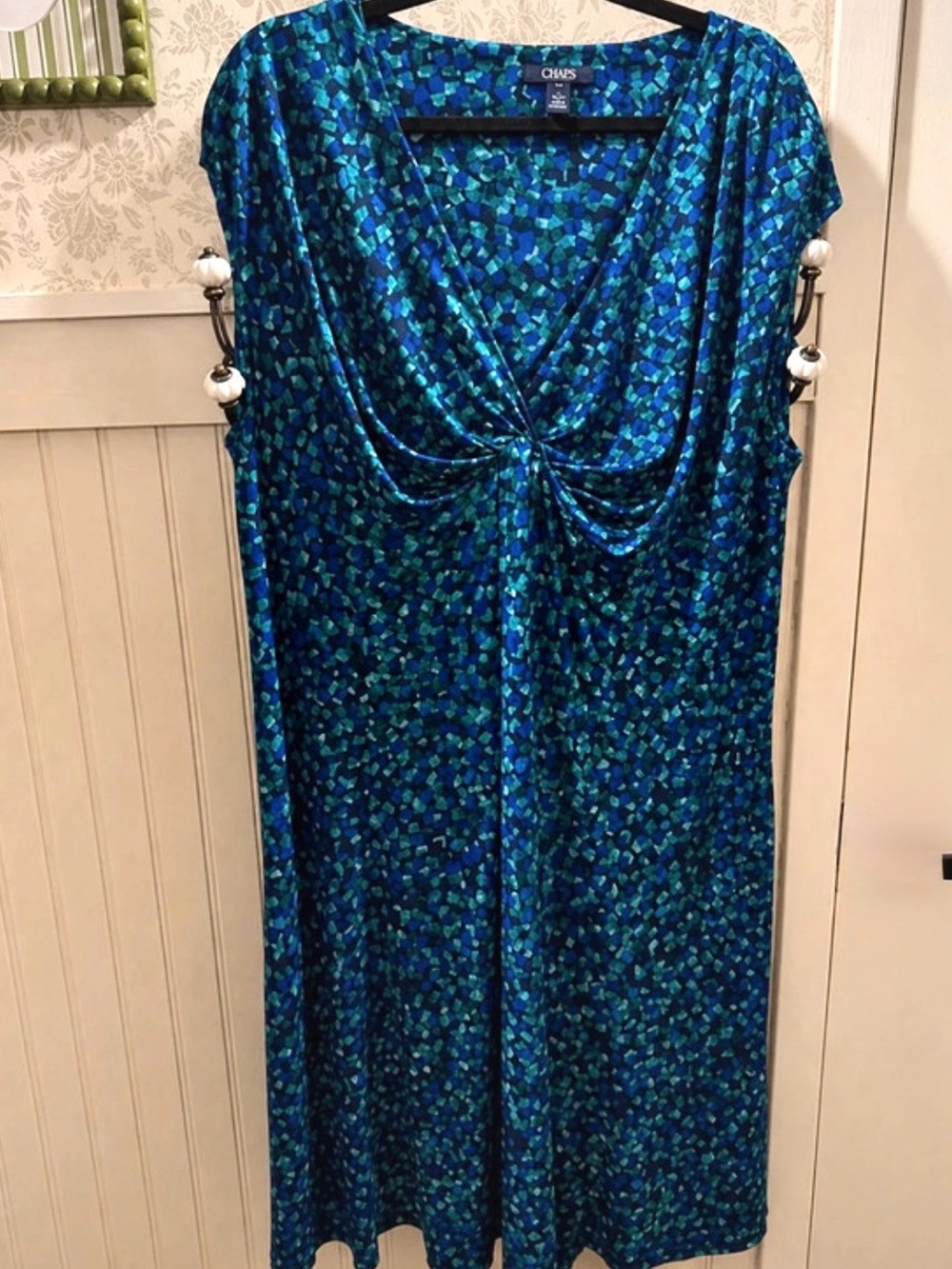 Chaps Blue and Green Abstract Print Dress